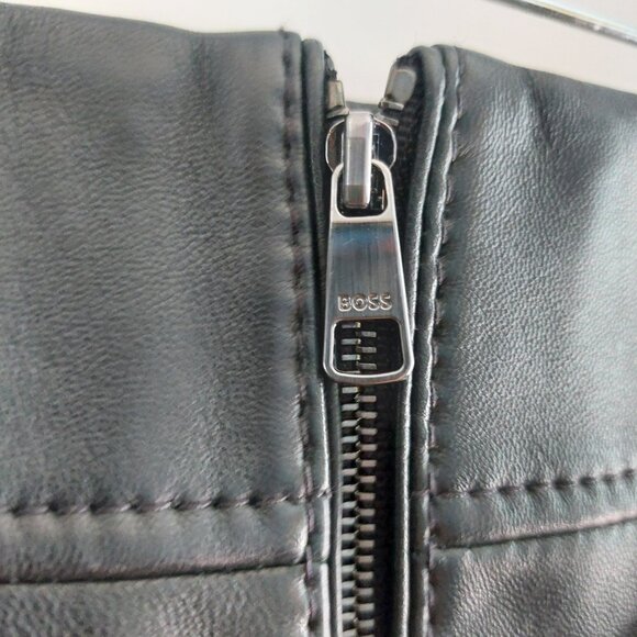 HUGO BOSS Leather Pencil Skirt 6 SELRITA Black Slim Fit Knee Length Classy Edgy - Picture 6 of 14